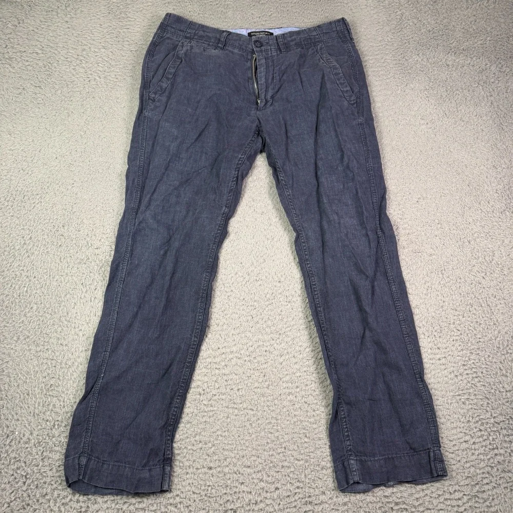 Banana Republic 100% Linen Pants Mens 30x30 Blue Chino Beach Drawstring Straight